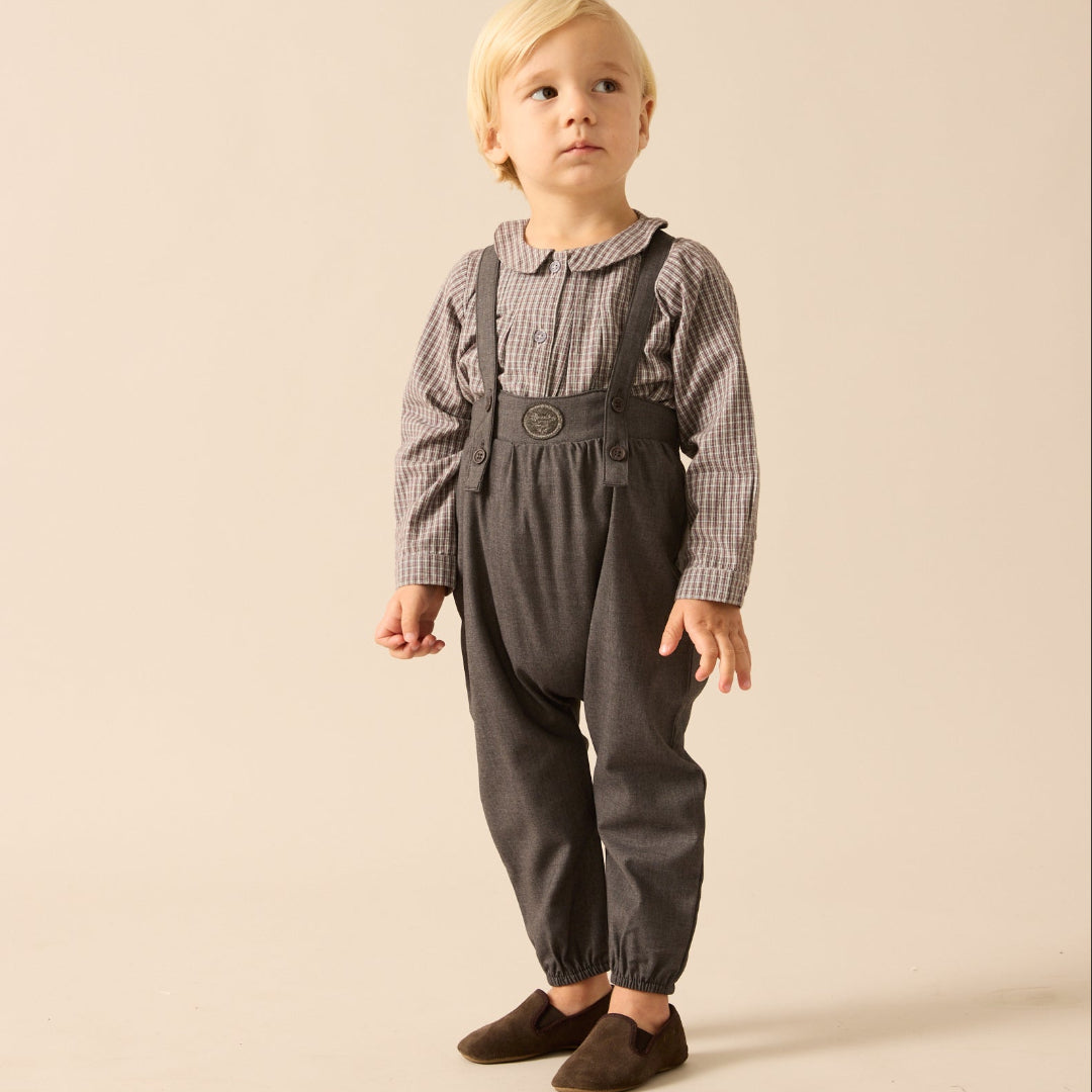 Chocolate Brown Plaid Edition Boys Long Romper