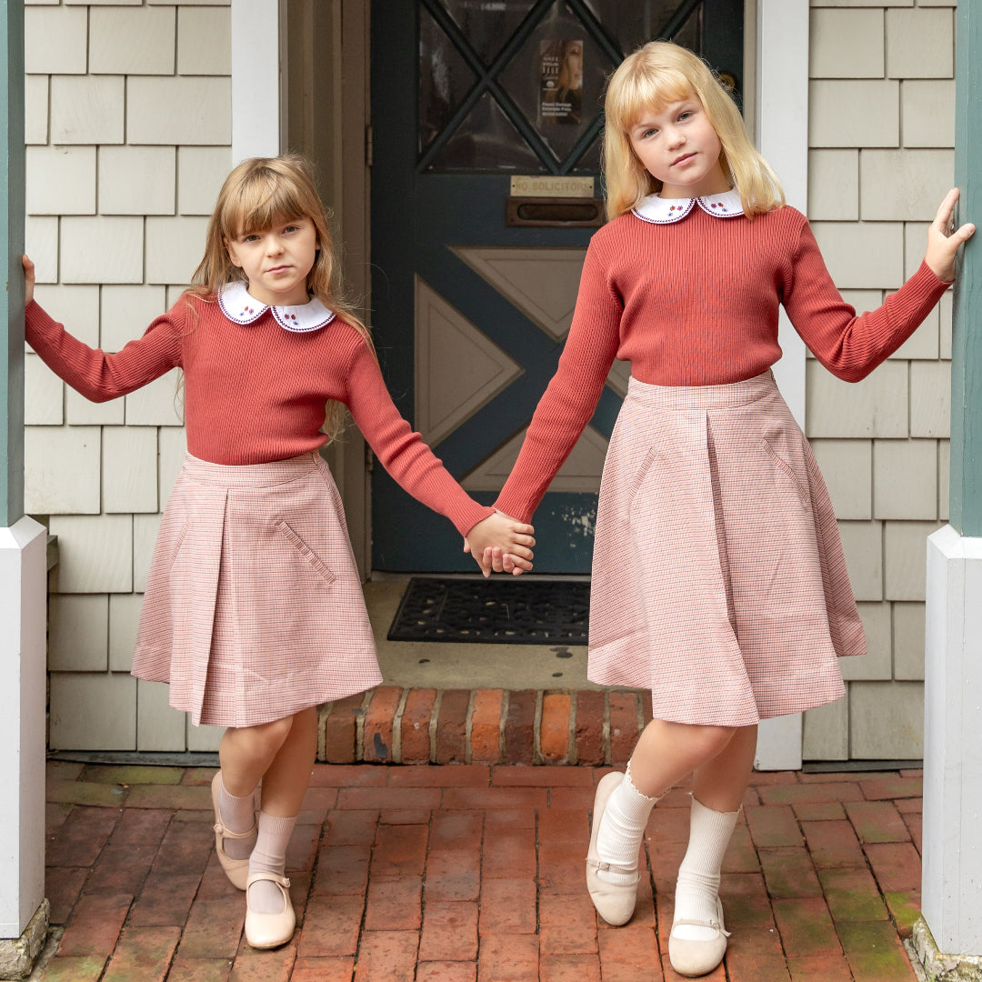 Houndstooth Skirt & Collar Sweater Set