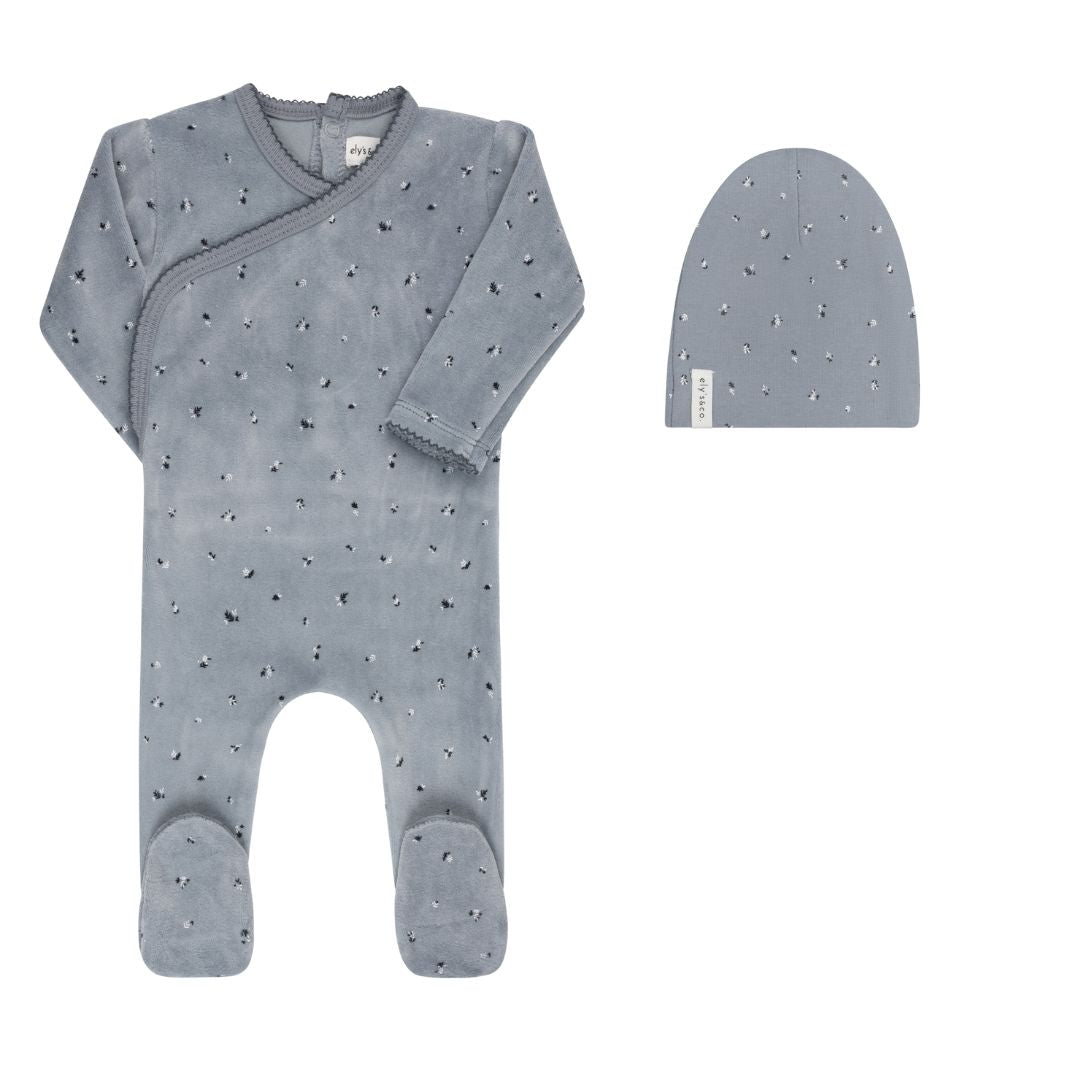 Blue Velour Cluster Leaf Footie Set