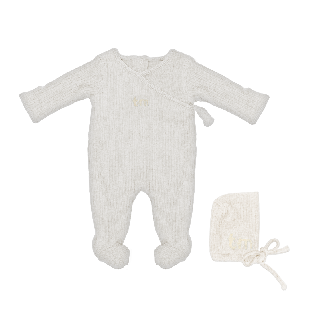 Cream Baby's First Outfit Footie & Bonnet Set