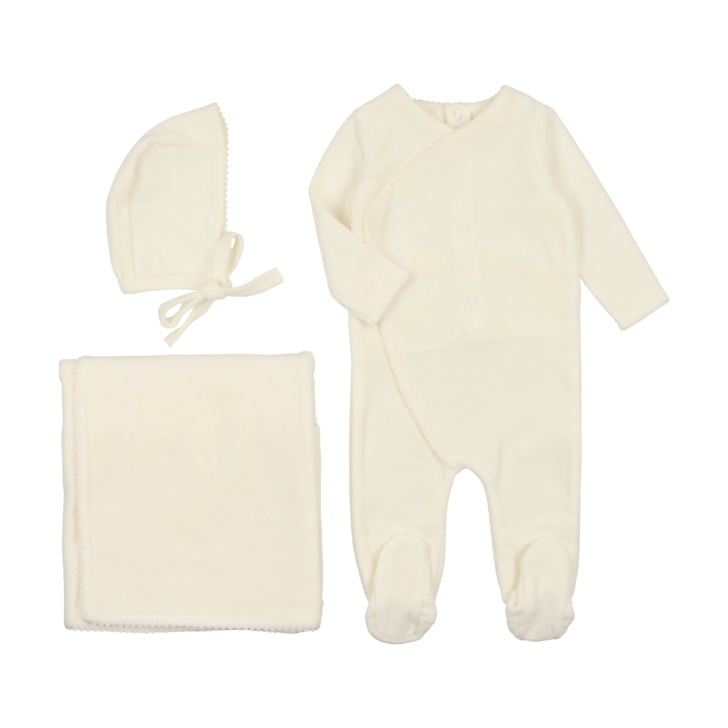 Cream Picot Edge Velour Layette Set