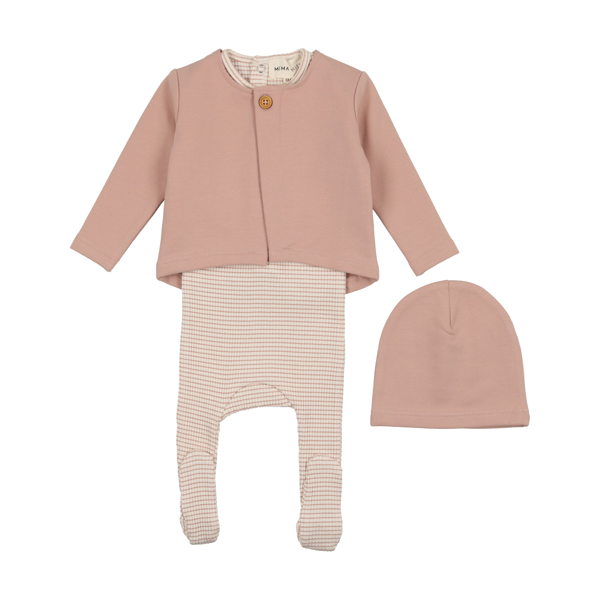 Pink Striped Footie, Cardigan and Beanie Set