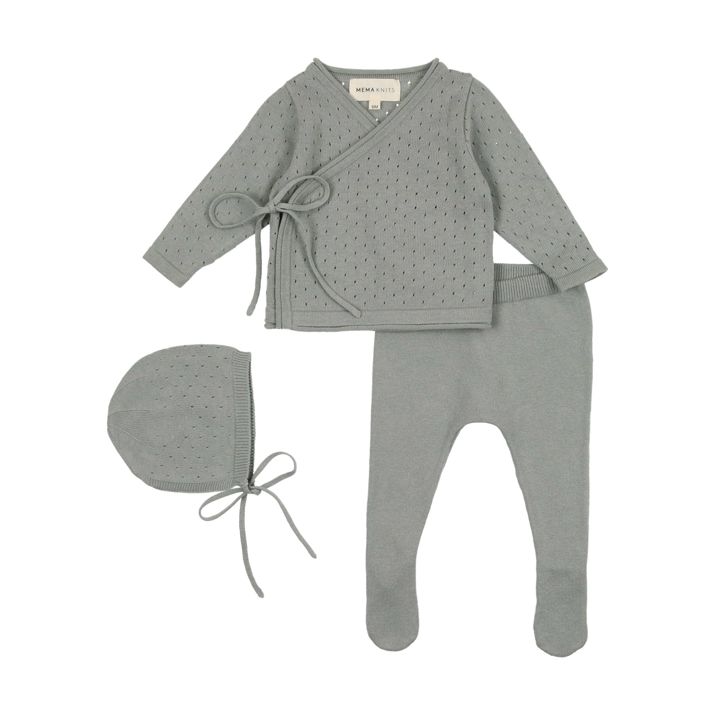 Powder Blue Knit Pointelle Wrap Set & Bonnet