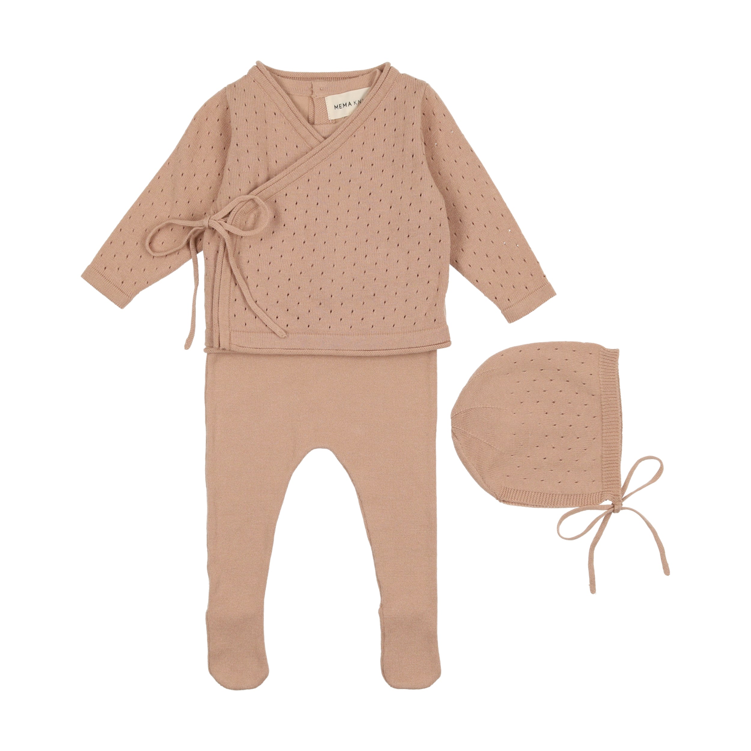 Pink Knit Footie with Cropped Cardigan & Bonnet Set