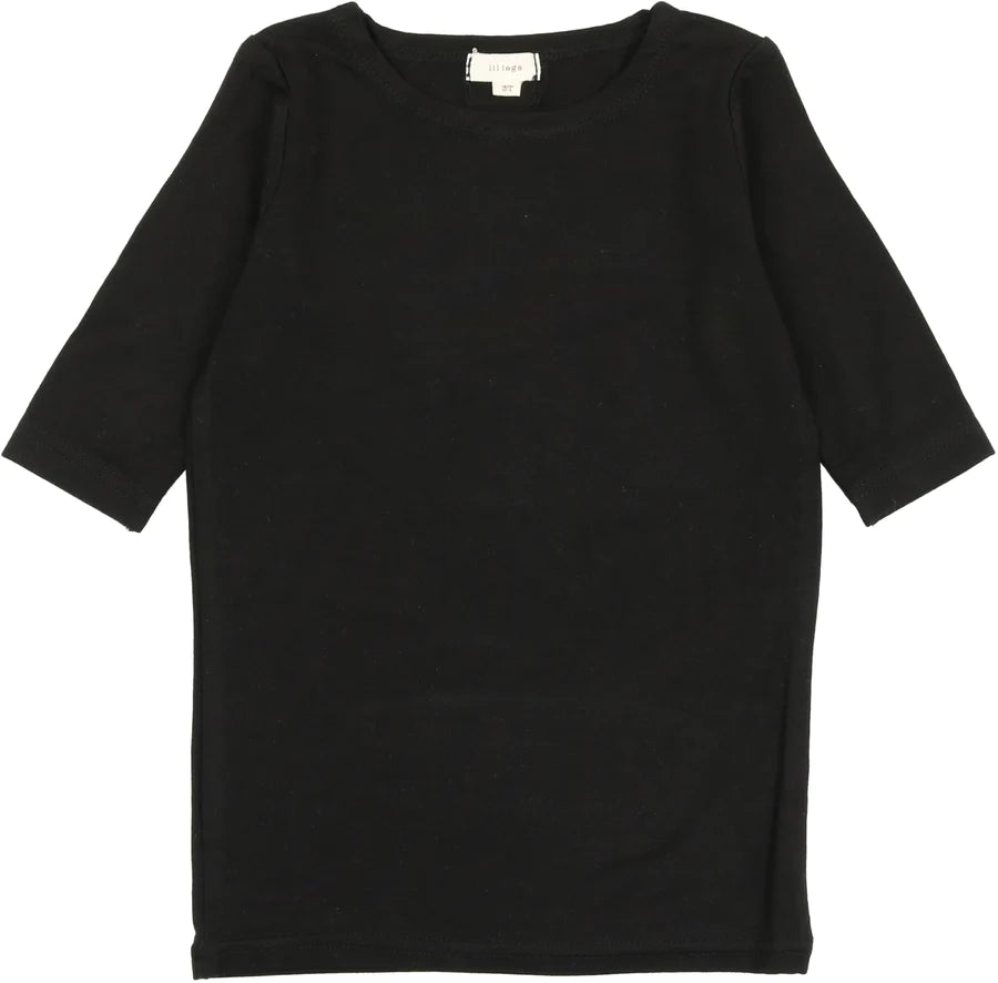 Black Three Quarter Sleeve Bamboo Tee
