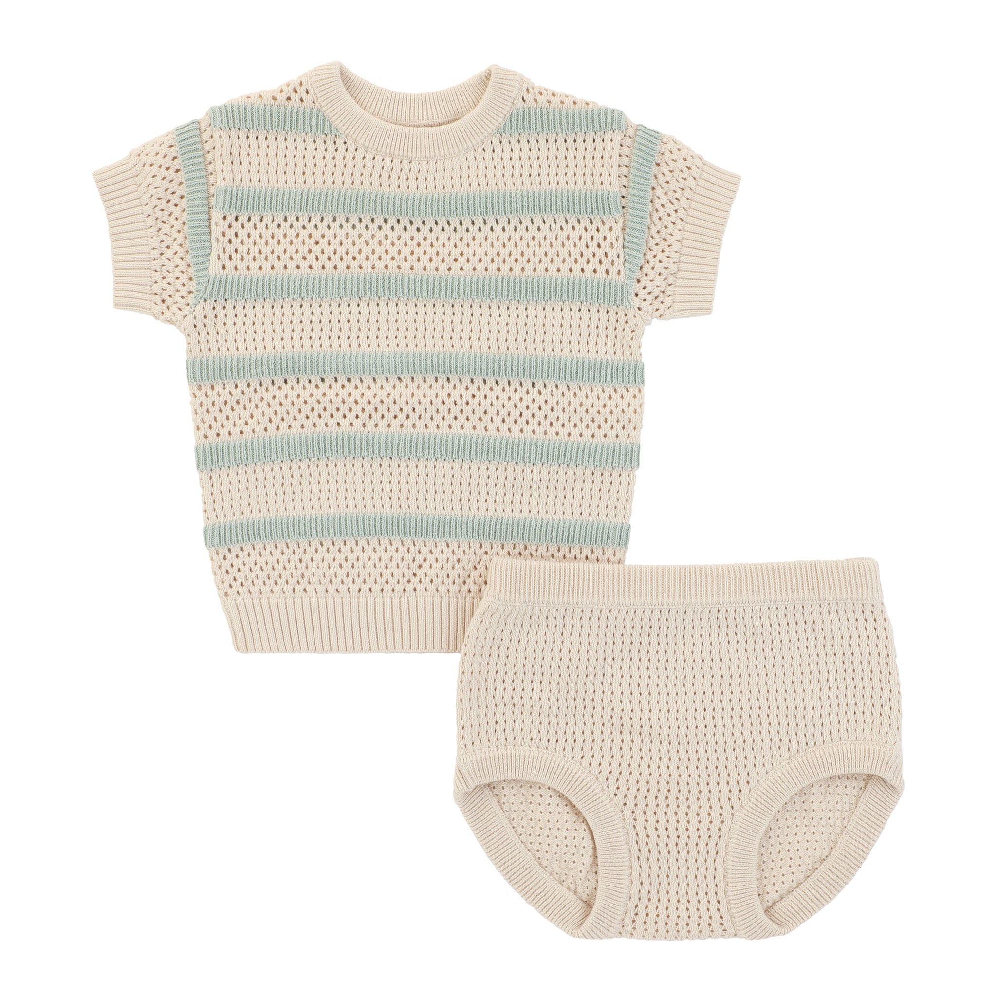 Green Pointelle Knit Striped Square Baby Set