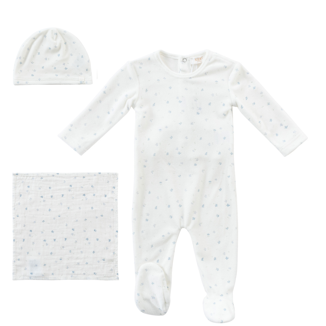 Blue Bud Velour Layette Set