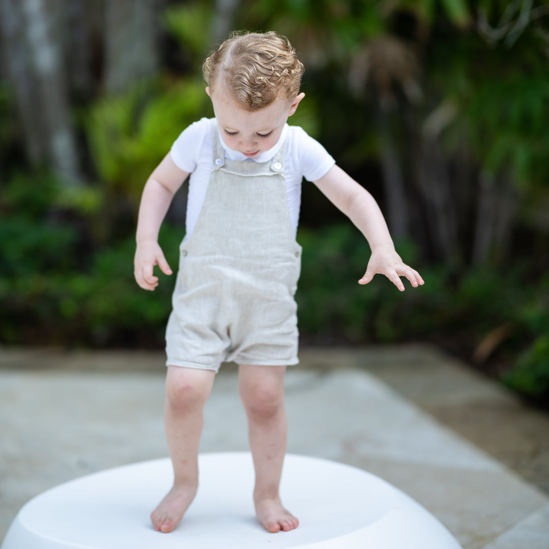 Sand Linen Dressy Overalls