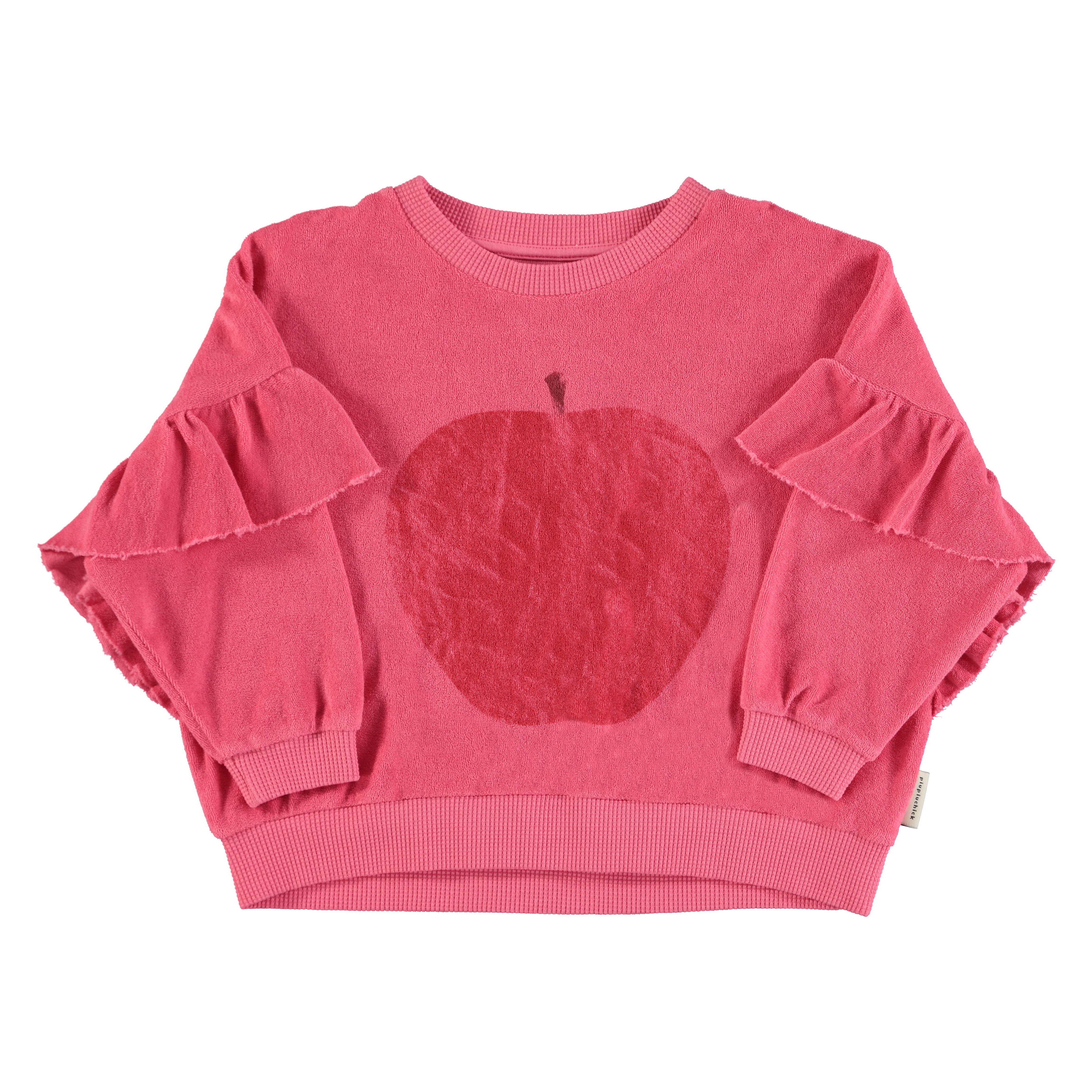 Strawberry w/ Red Apple Print Pink Terry Sweatshirt