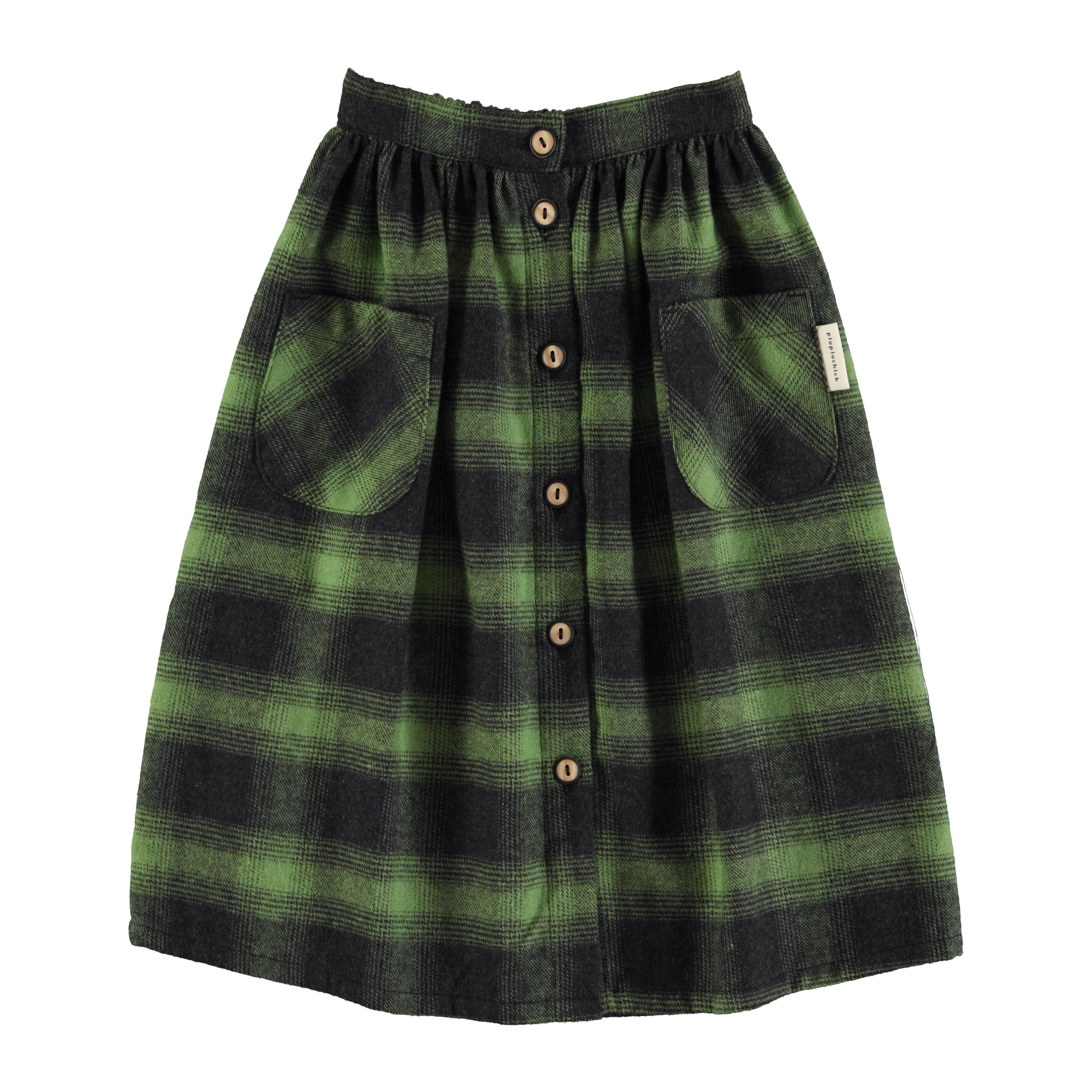 Green & Black Flannel Checkered Long Skirt