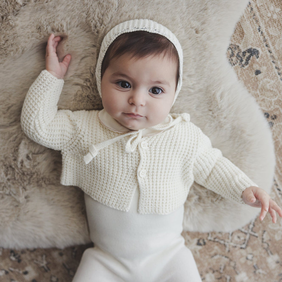 Cream Chunky Knit Shrug + Bonnet