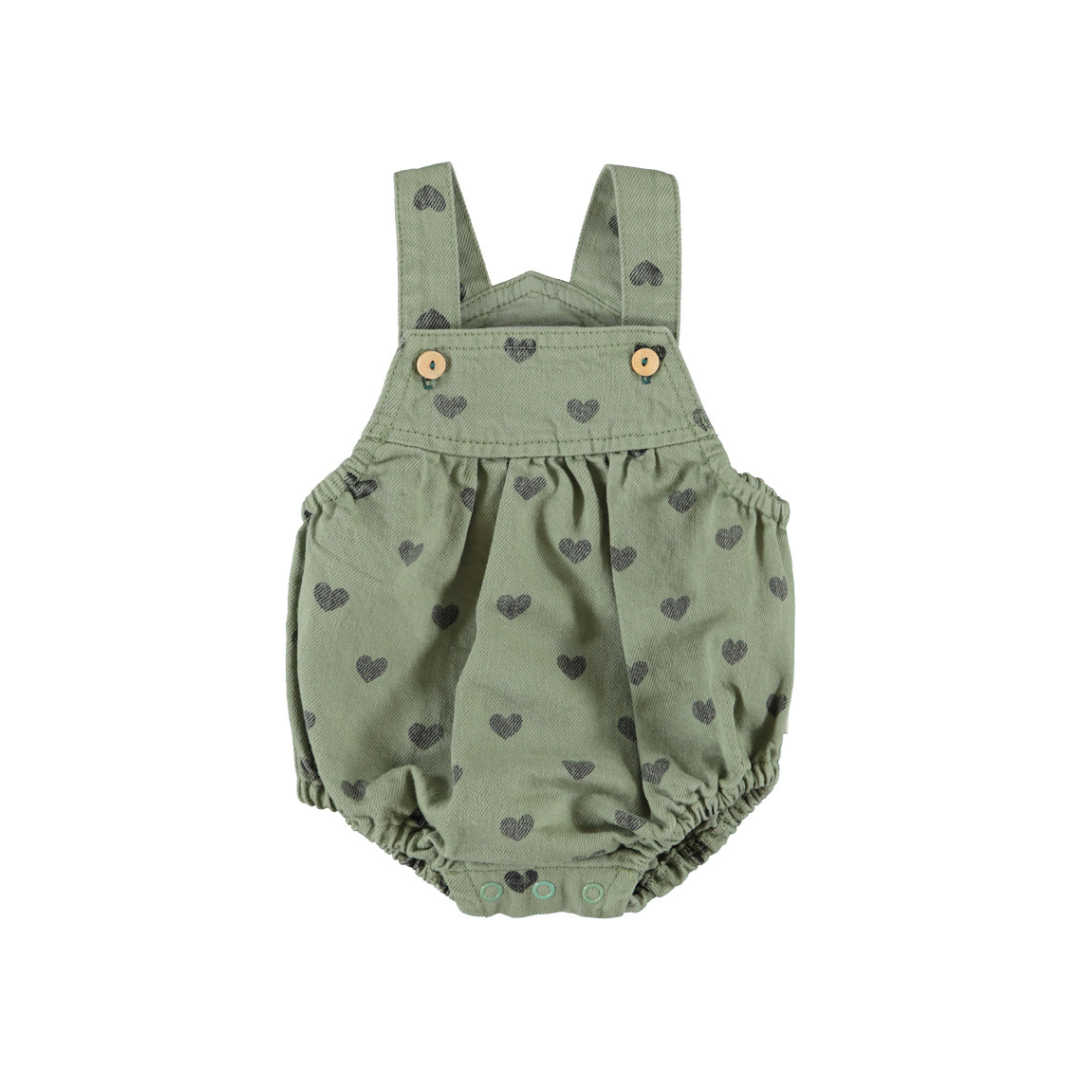 Green w/ Black Hearts Baby Romper