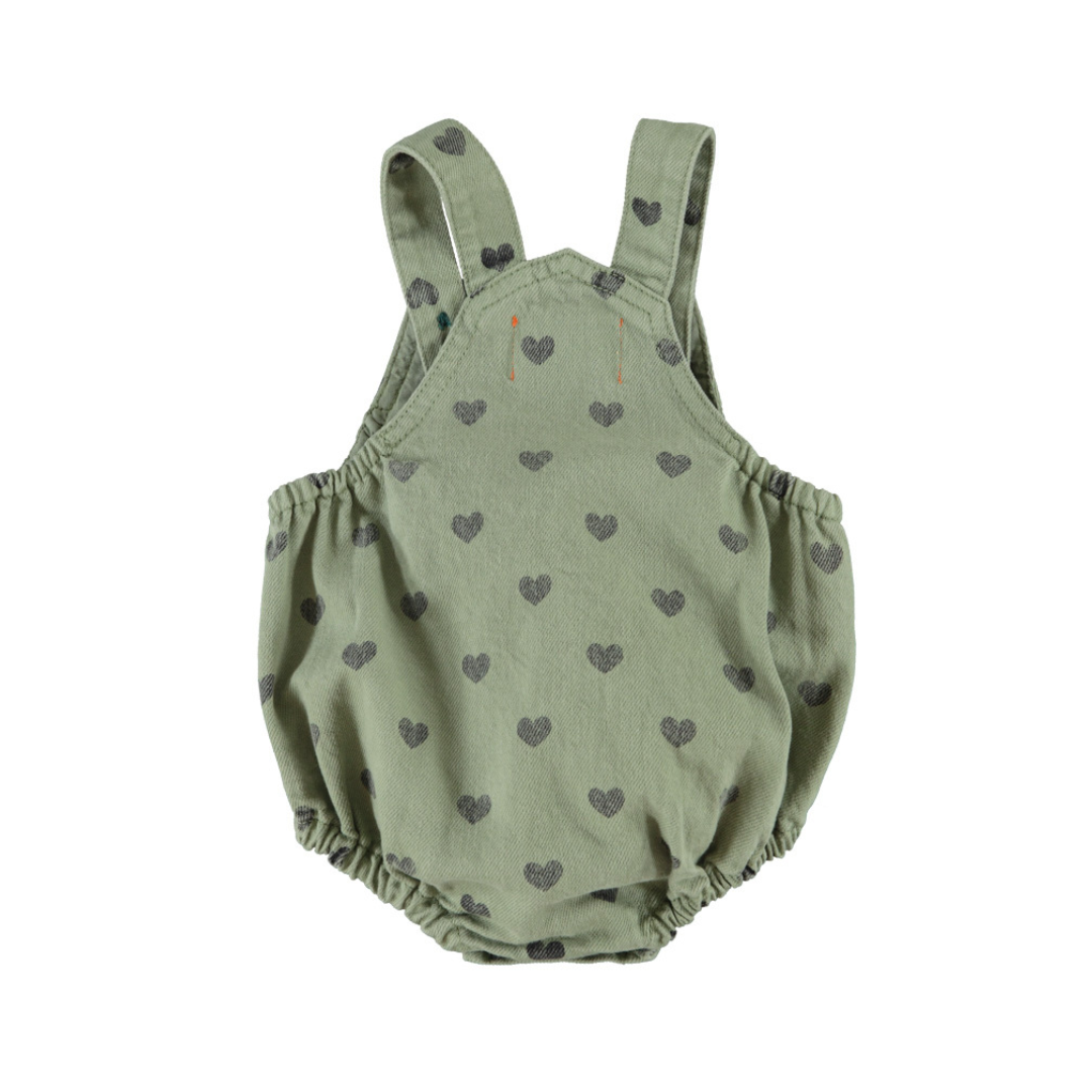 Green w/ Black Hearts Baby Romper
