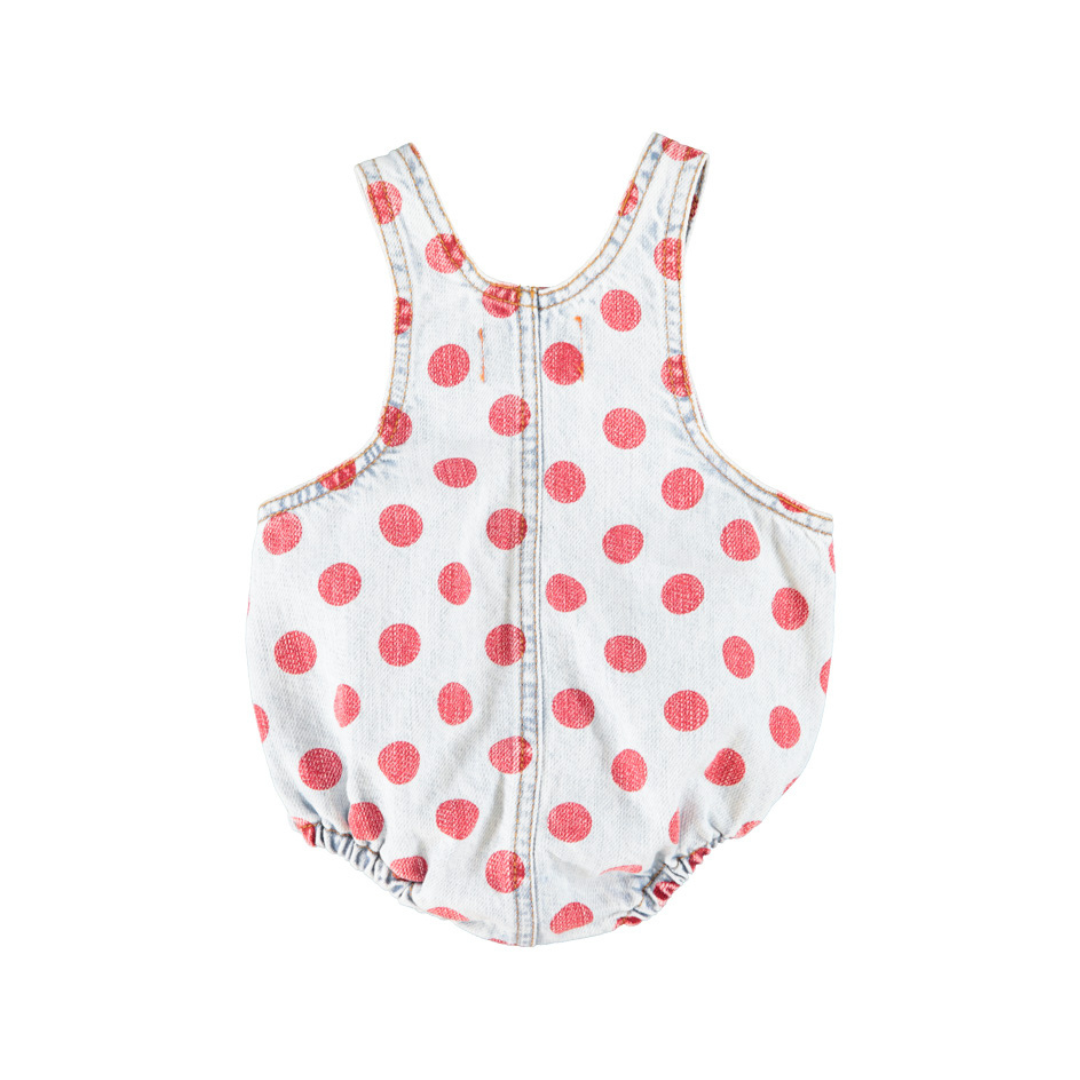 Light Blue Denim w/ Red Dots Baby Romper