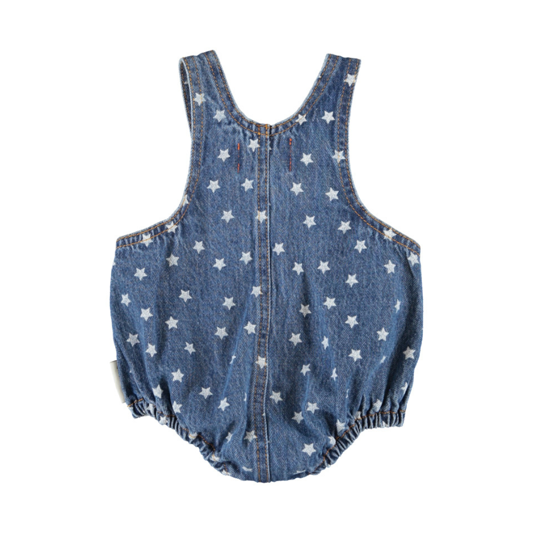 Washed Navy Denim w/ Stars Baby Romper