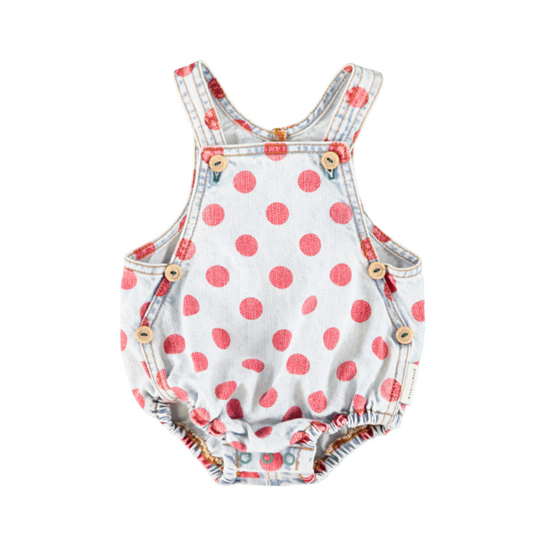 Light Blue Denim w/ Red Dots Baby Romper