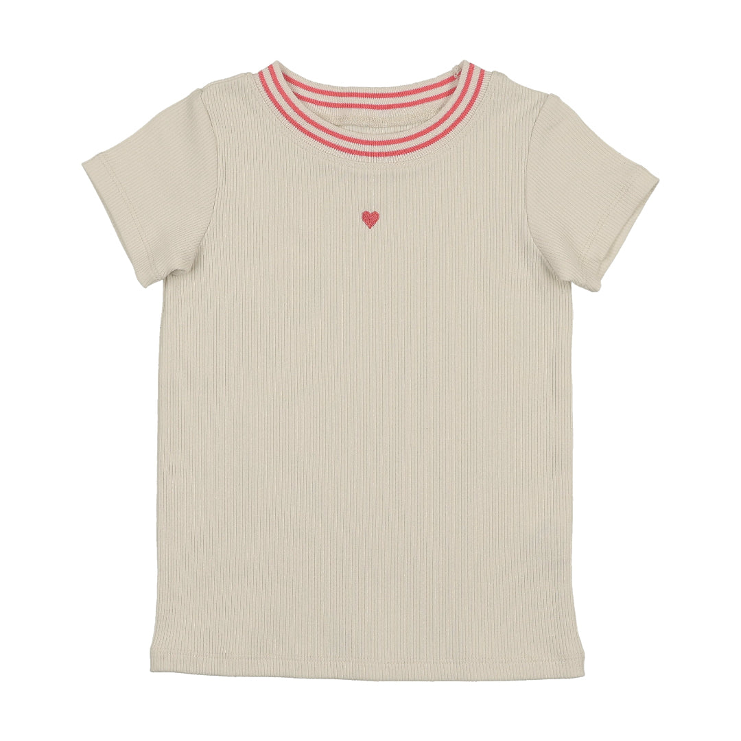 Coral Trim Ribbed Neck Short Sleeve T-shirt