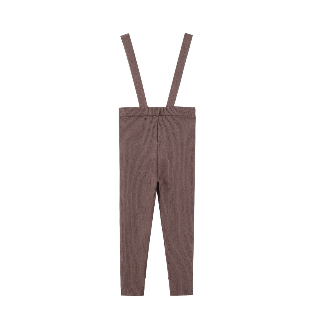 Brown Pinstripe Blouse & Knit Suspenders Set