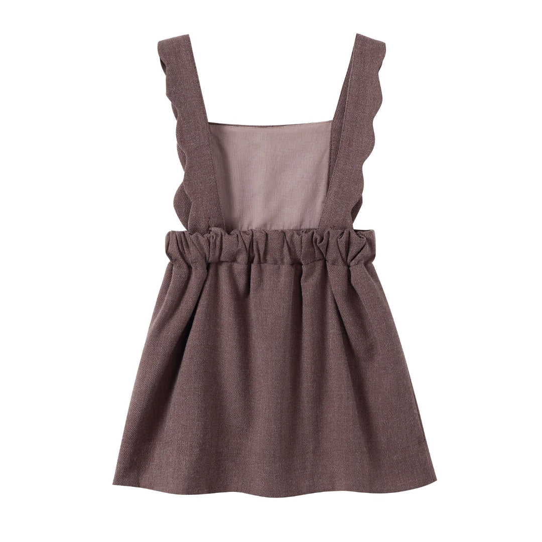 Brown Scallop Wool Jumper & Pinstripe Blouse Set