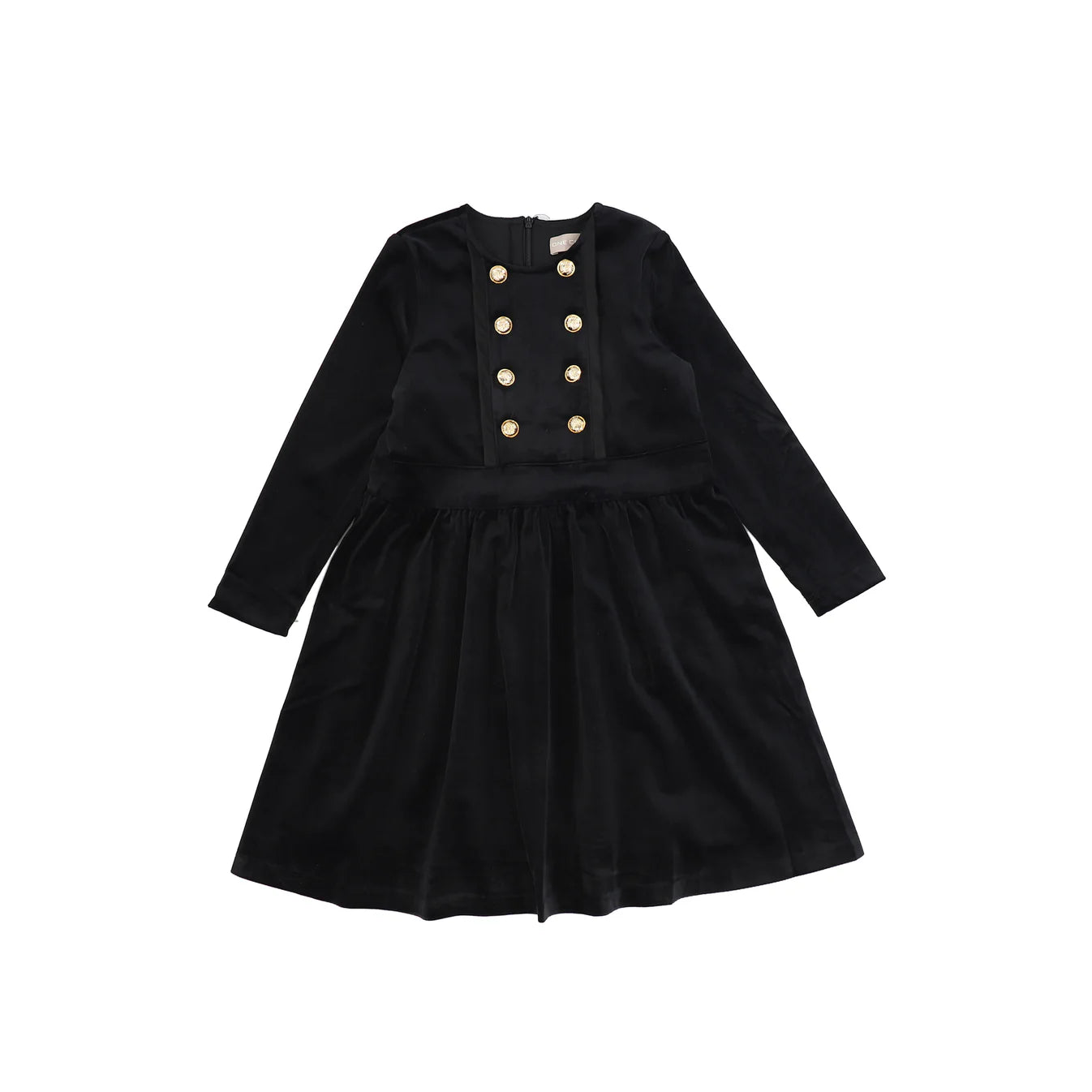 Black Core Velour Waisted Button Dress