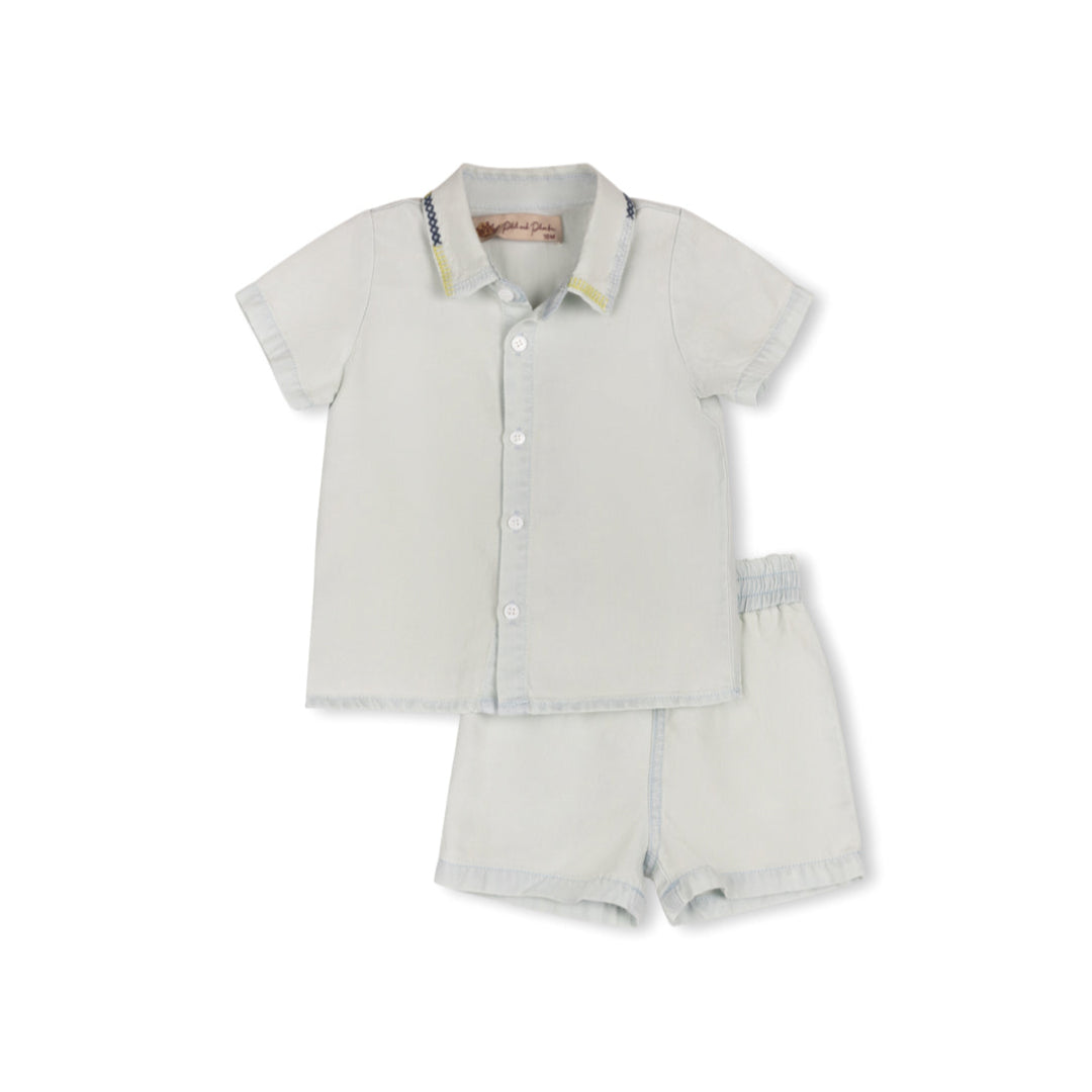 Light Blue Denim Tessin Shorts and Shirt Set
