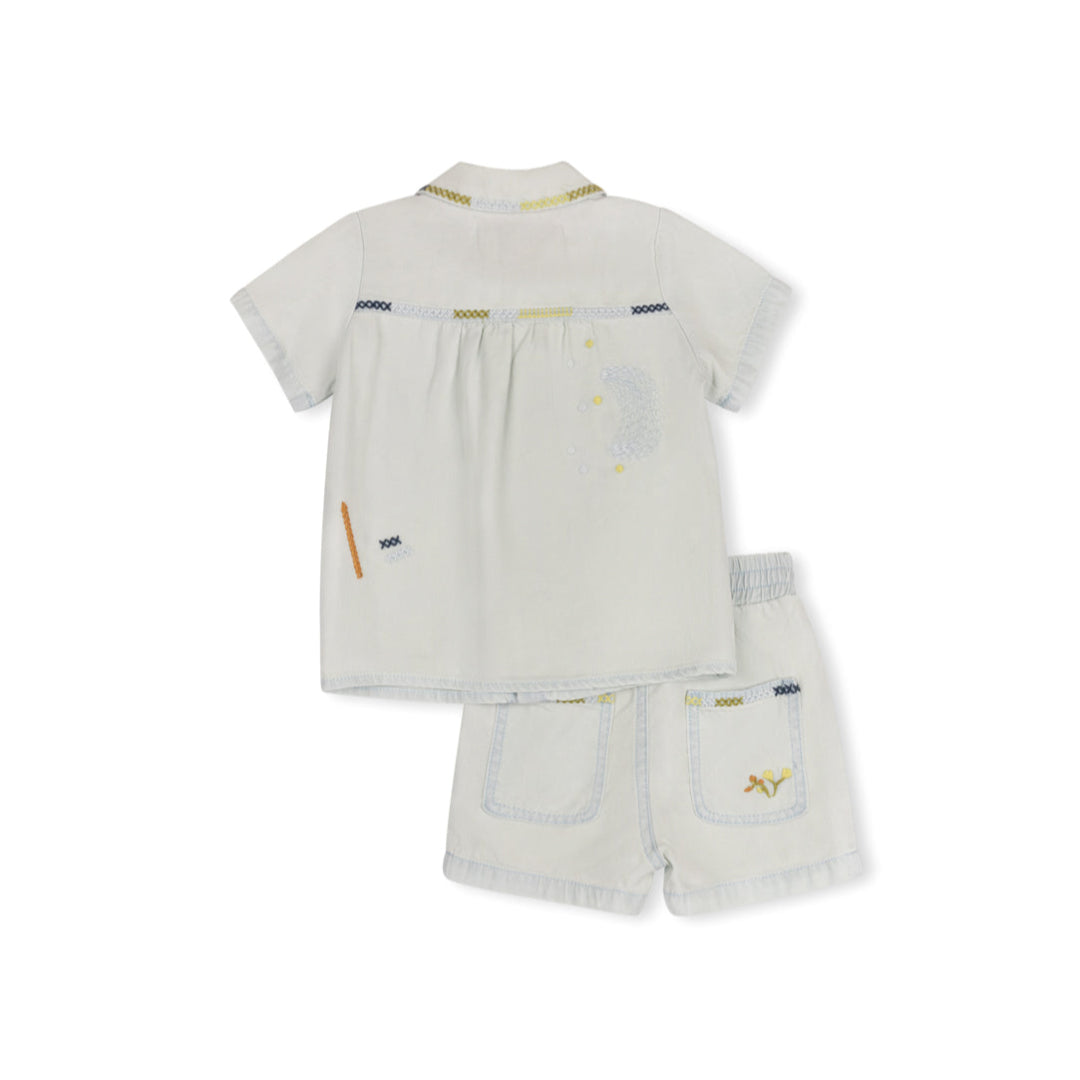 Light Blue Denim Tessin Shorts and Shirt Set