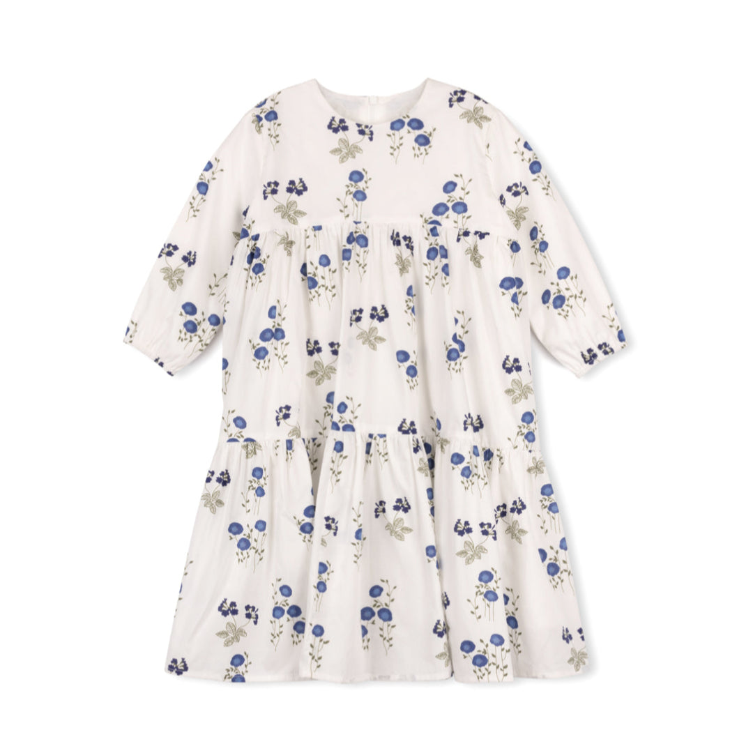 White Rise Embroidered Floral Tiered Dress