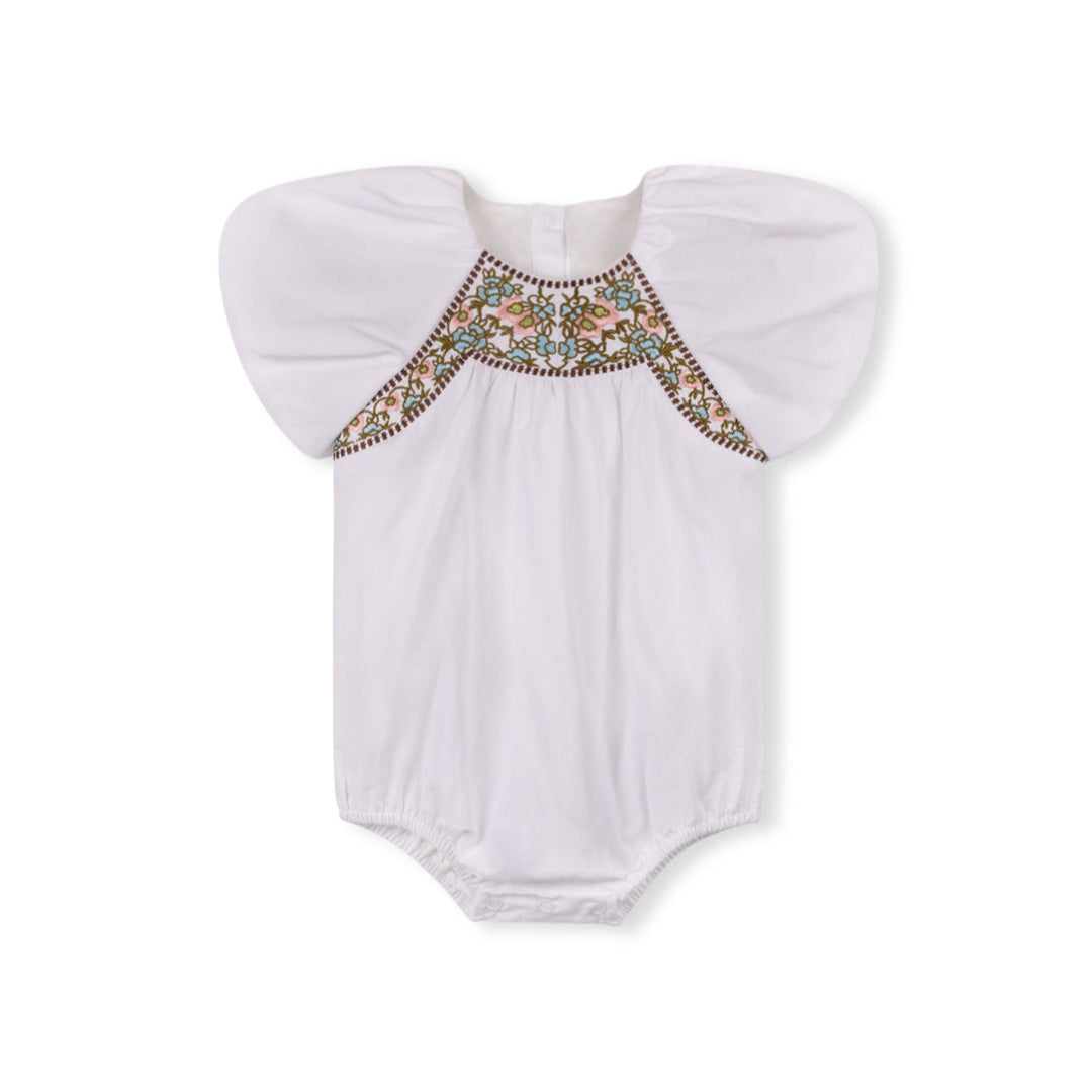 White Poplin Embroidery Chest Detail Romper