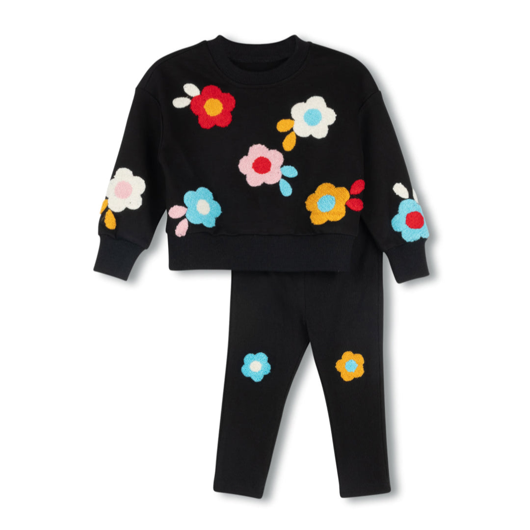 Black Floral Sherpa Sweatshirt And Leggings