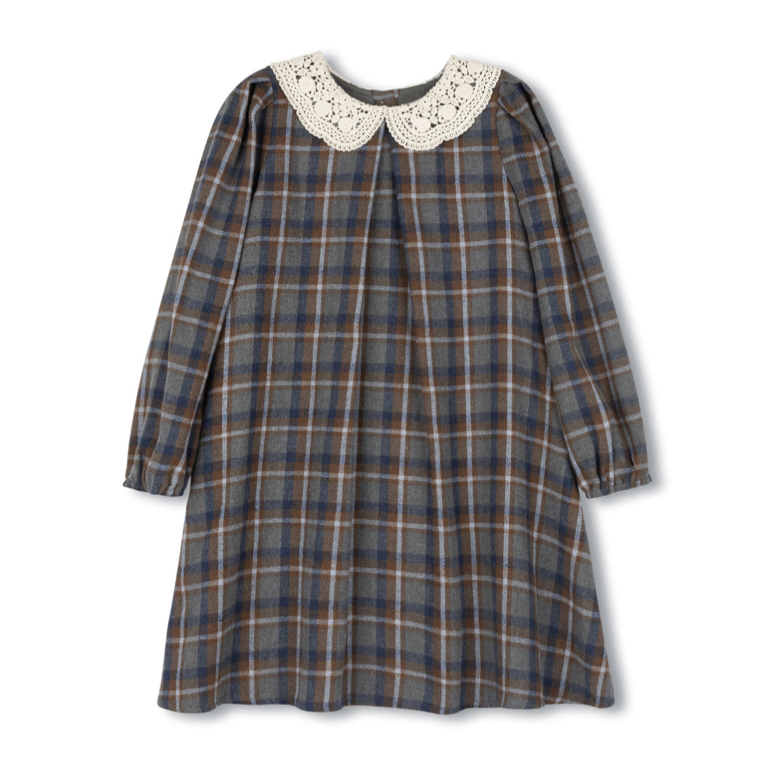 Plaid Airlin Crochet Collar Dress