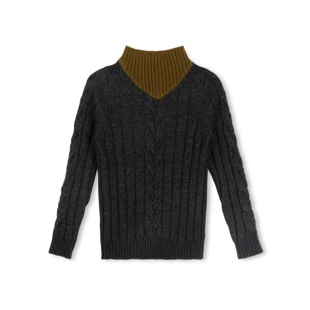 Charcoal Thick Center Cable Knit Sweater