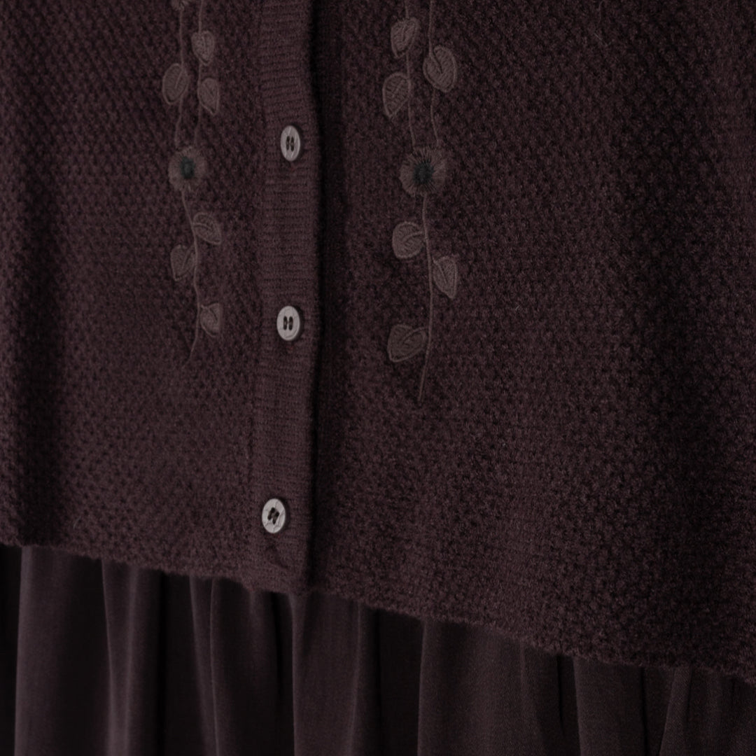 Plum Maxi Robe With Embroidered Cardigan