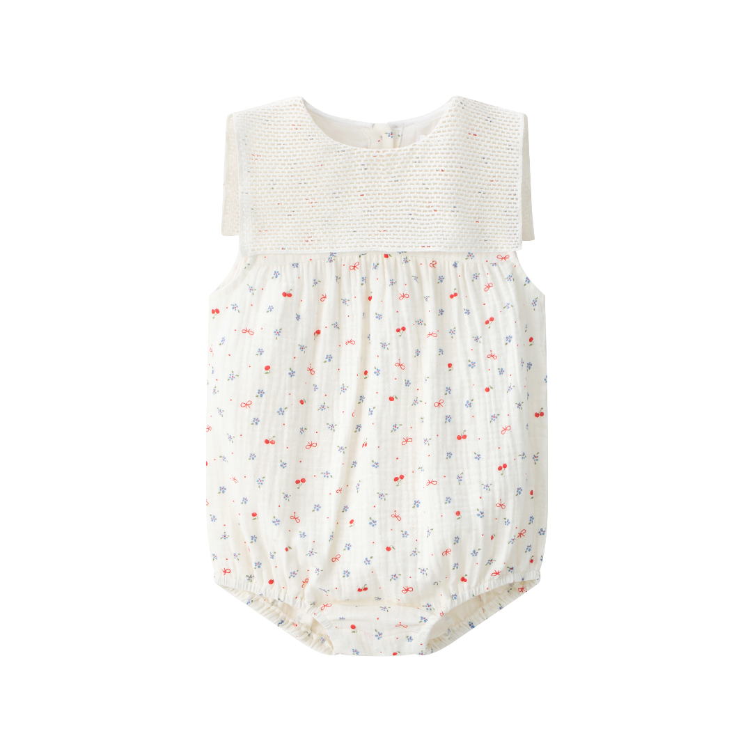 Cherry Gauze Girls Crochet Sailor Collar Romper