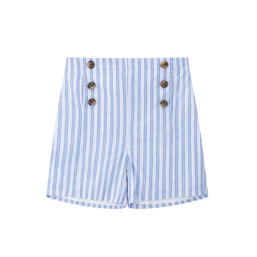 Blue Striped Double Breasted Shorts