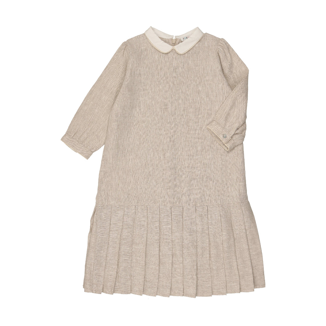 Sand Linen Drop Pleat Dress