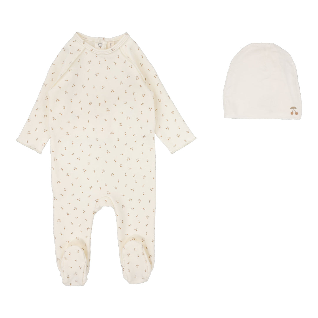 Cream/Pink Cherry Print Footie Set