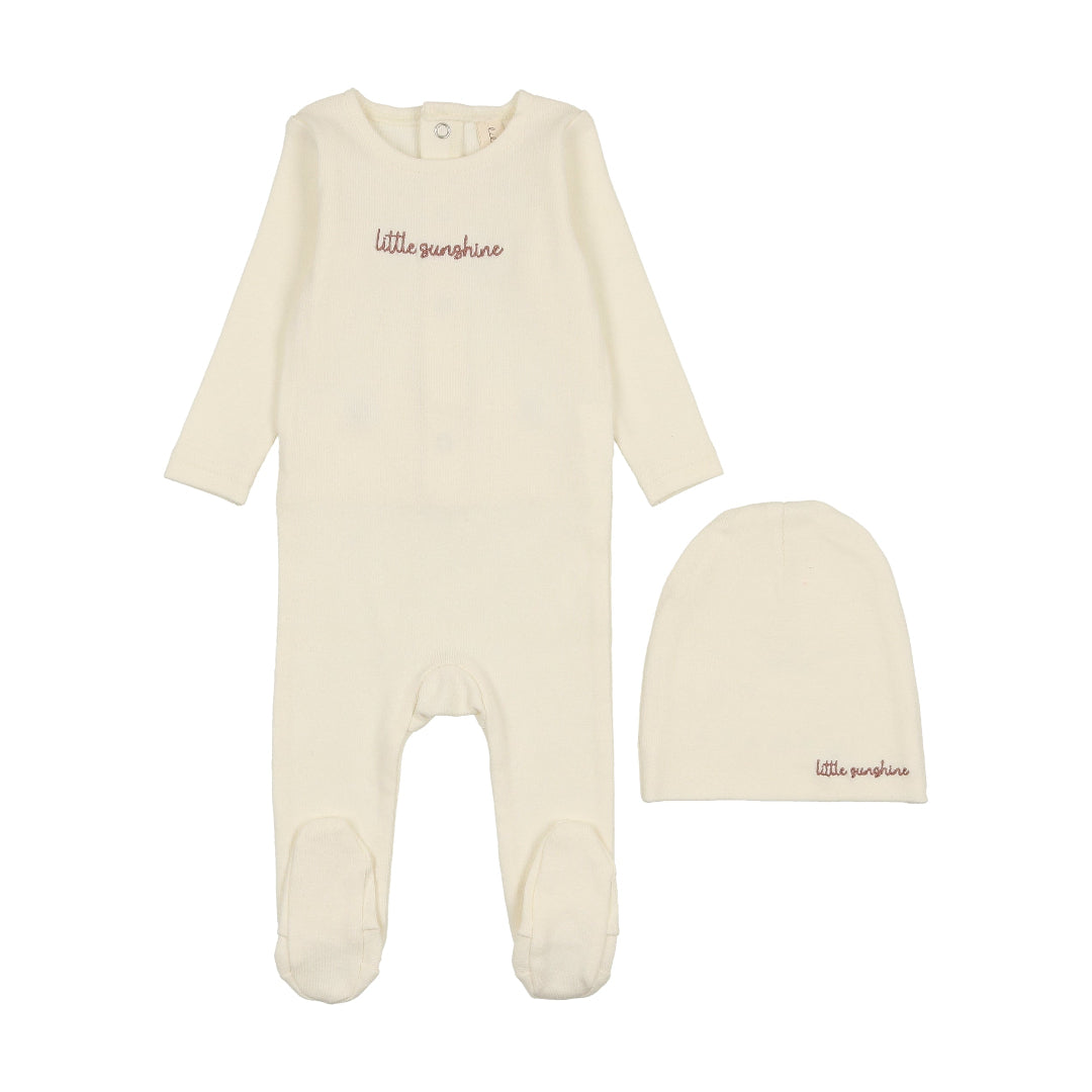 Milk/ Pink Cotton Word Footie Set