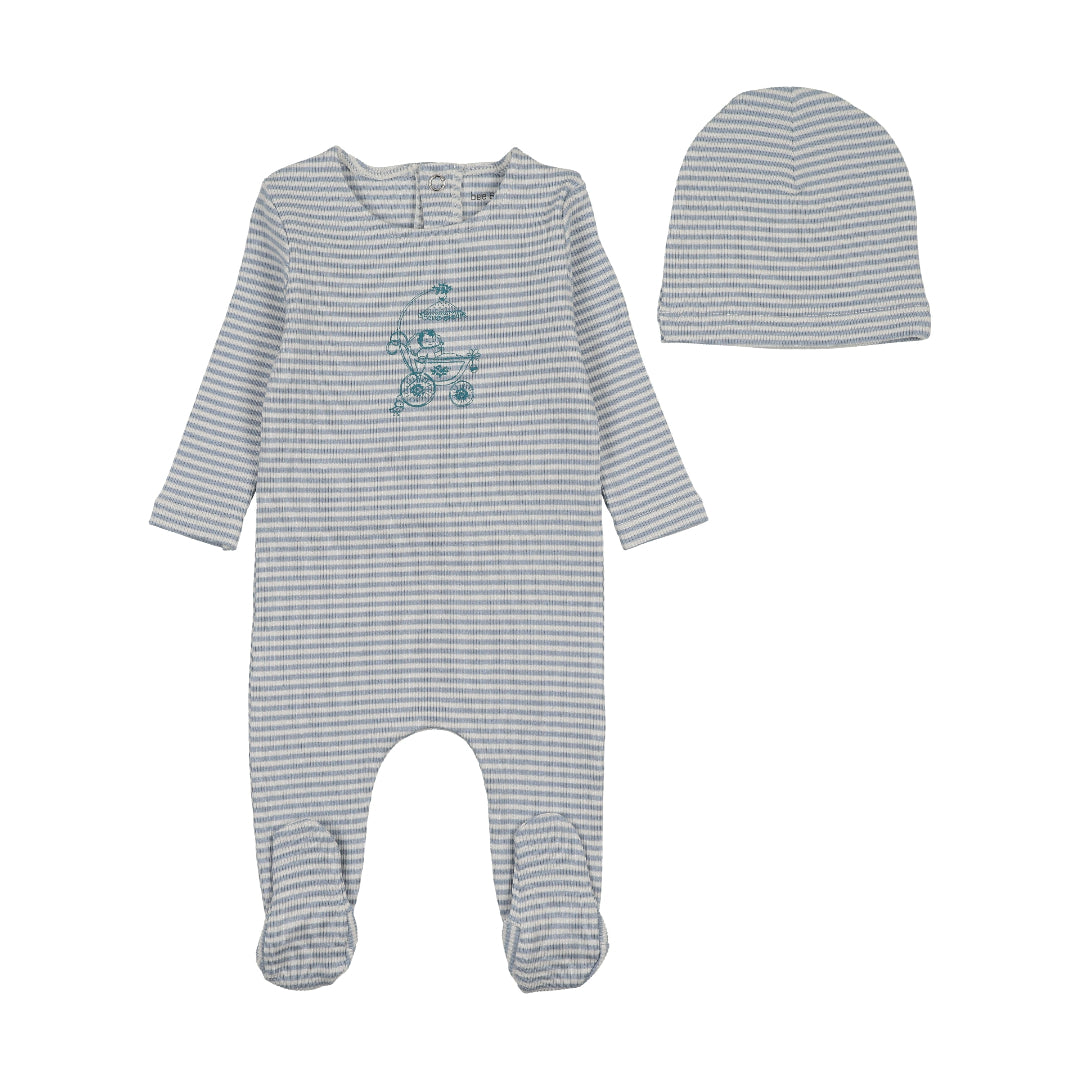 Crisp Blue Carriage Sketch Footie/Beanie