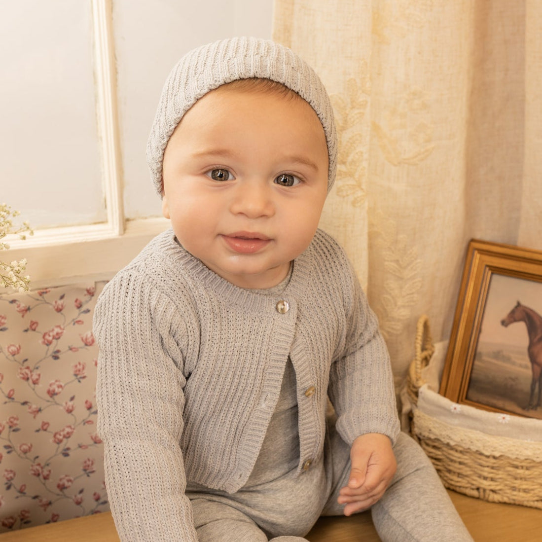 Mid Grey Chenille Cardigan Overall Set