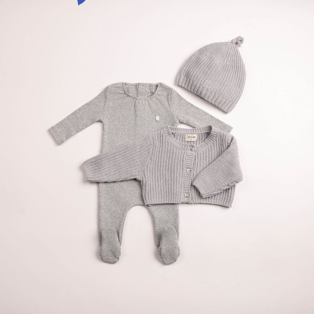 Mid Grey Chenille Cardigan Footie/Beanie