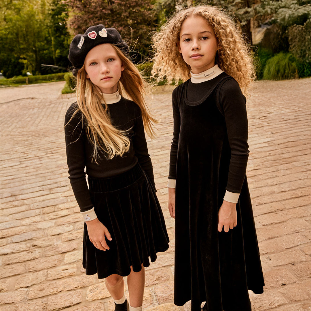 Black Velour Pleated Skirt