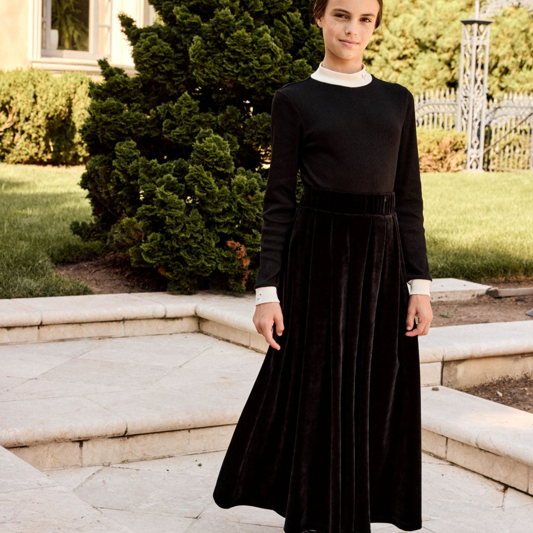 Black Velour Pleated Maxi SKirt