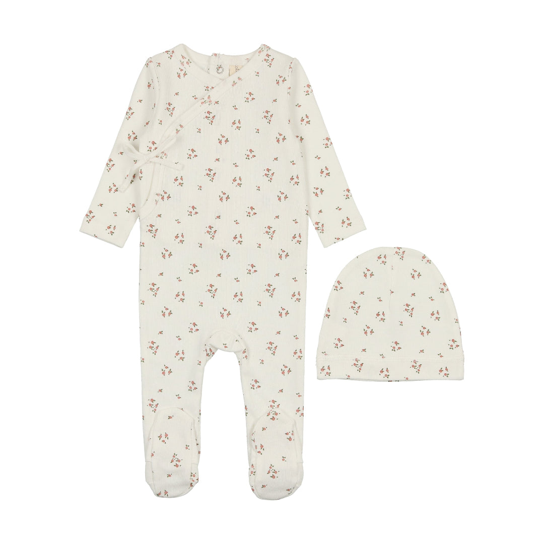 Winter White Dainty Floral Footie Set