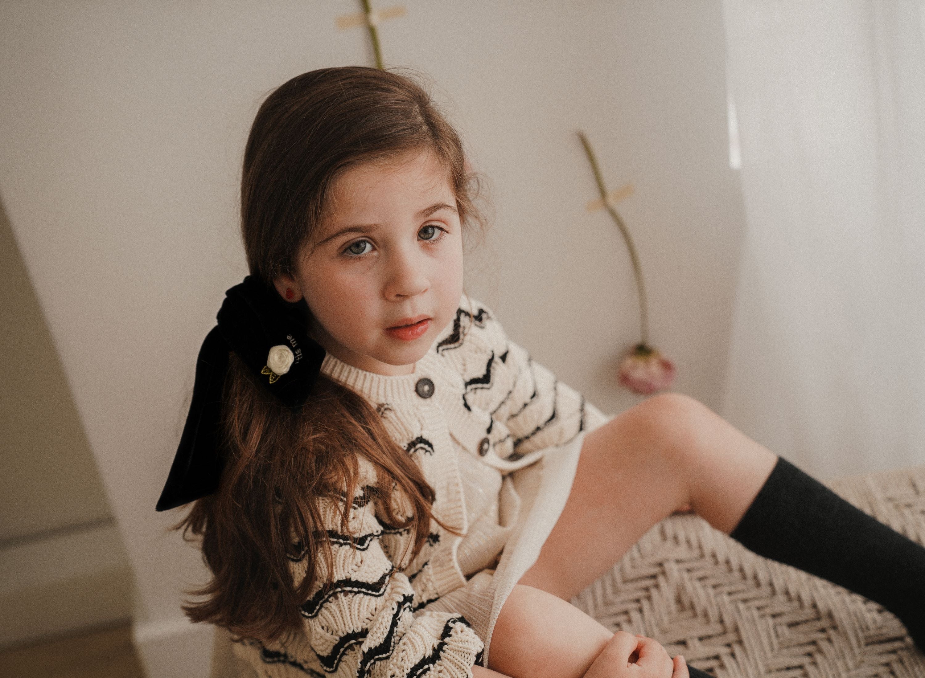 Black Velvet Embroidery Ribbon Tie On Scrunchie