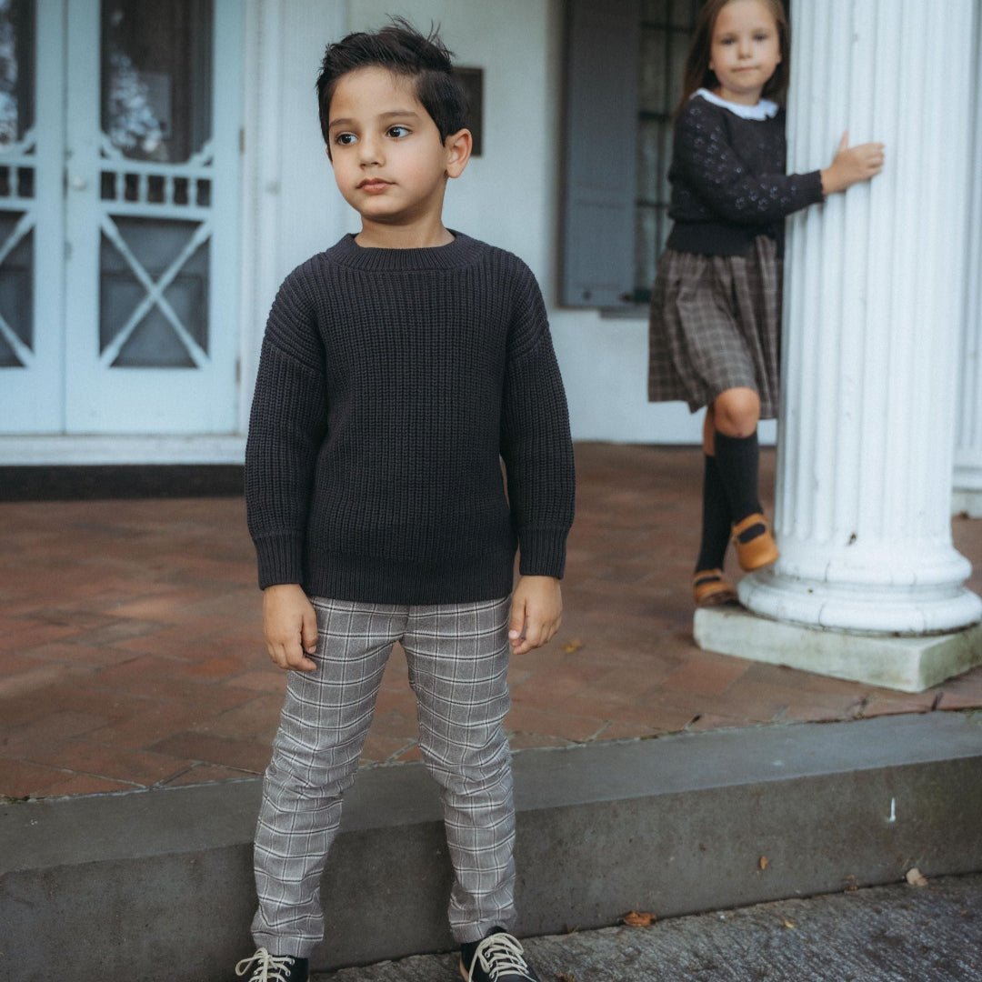 Grey Checked Boys Long Pants