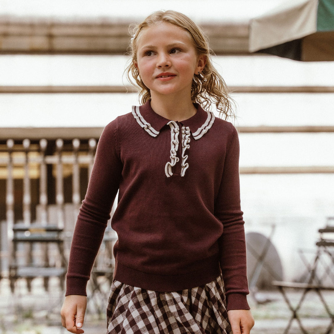 Burgundy Ruffle Collar Sweater