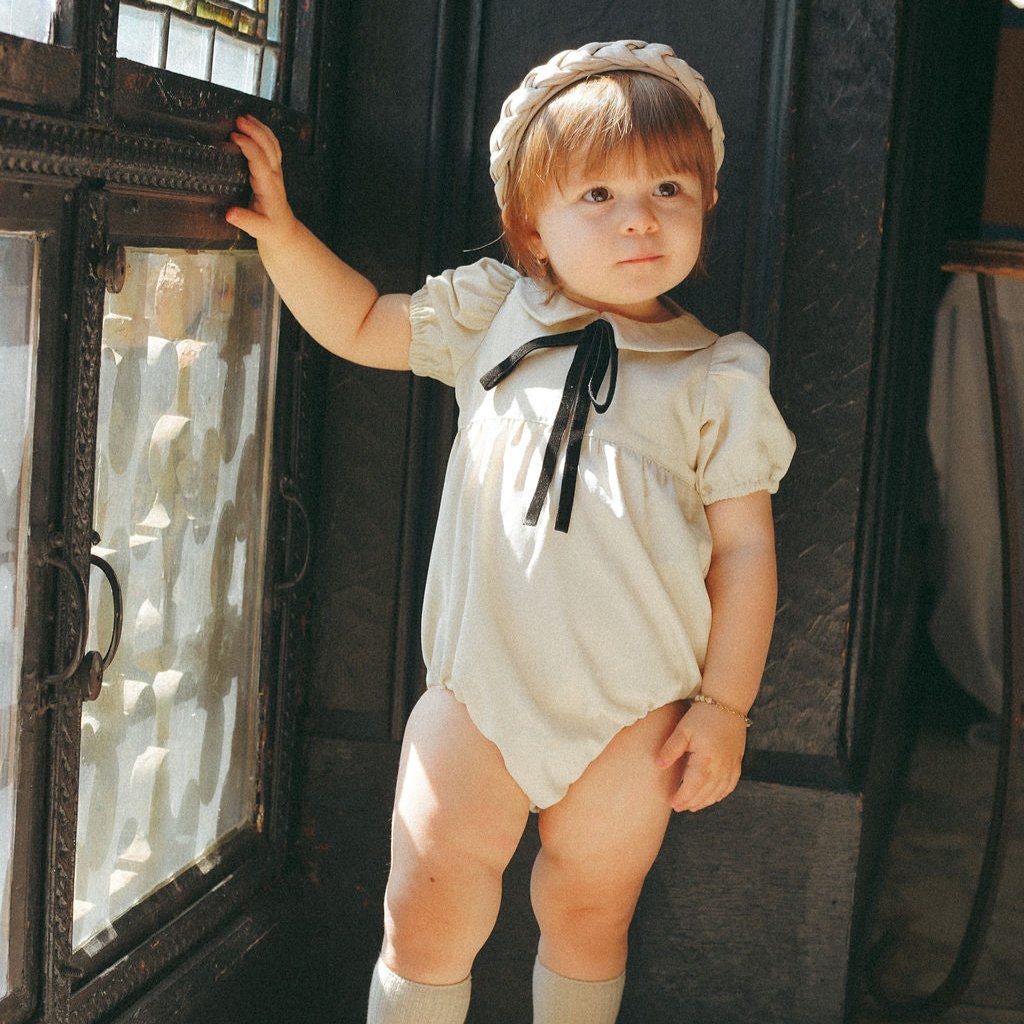 Cream Taffeta Romper with a Tie