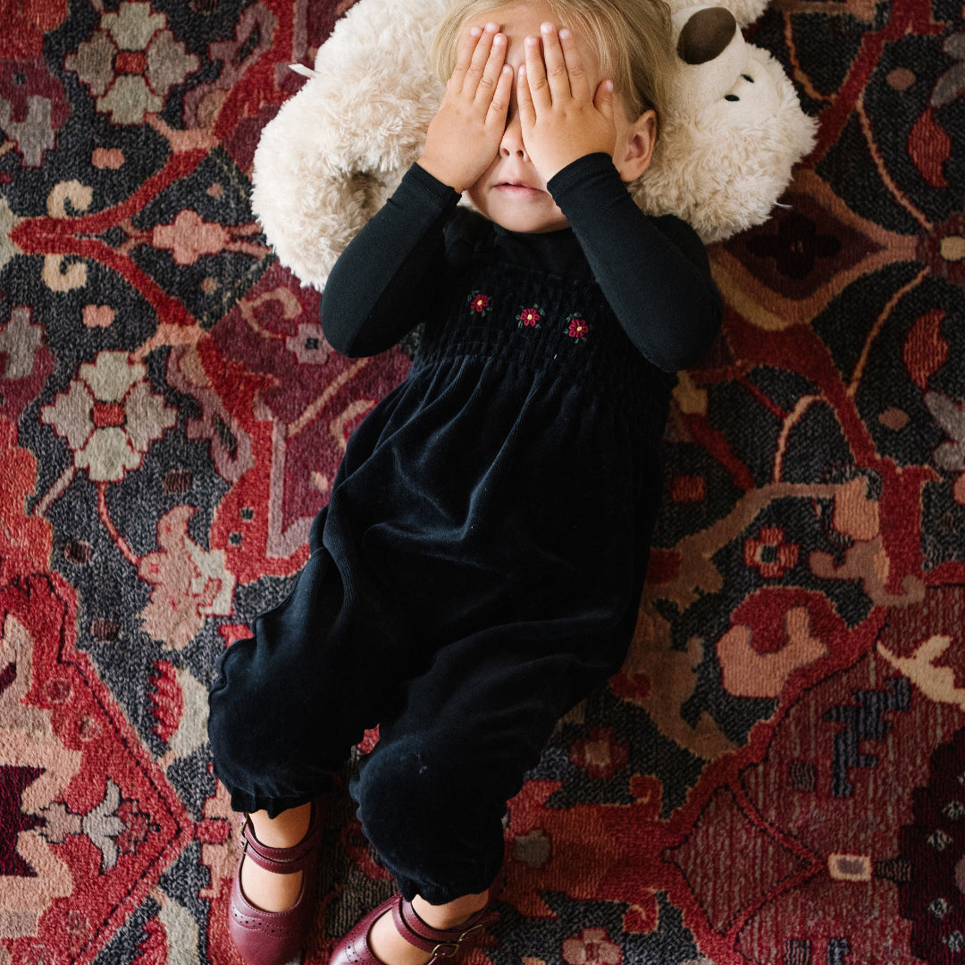 Black Velour Smocked Romper