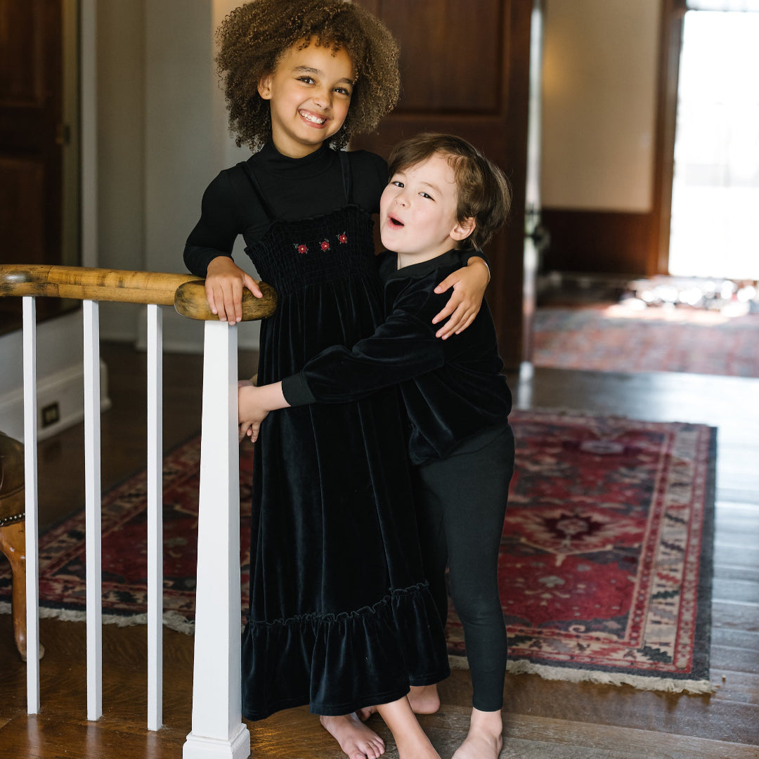 Black Velour Smocked Maxi
