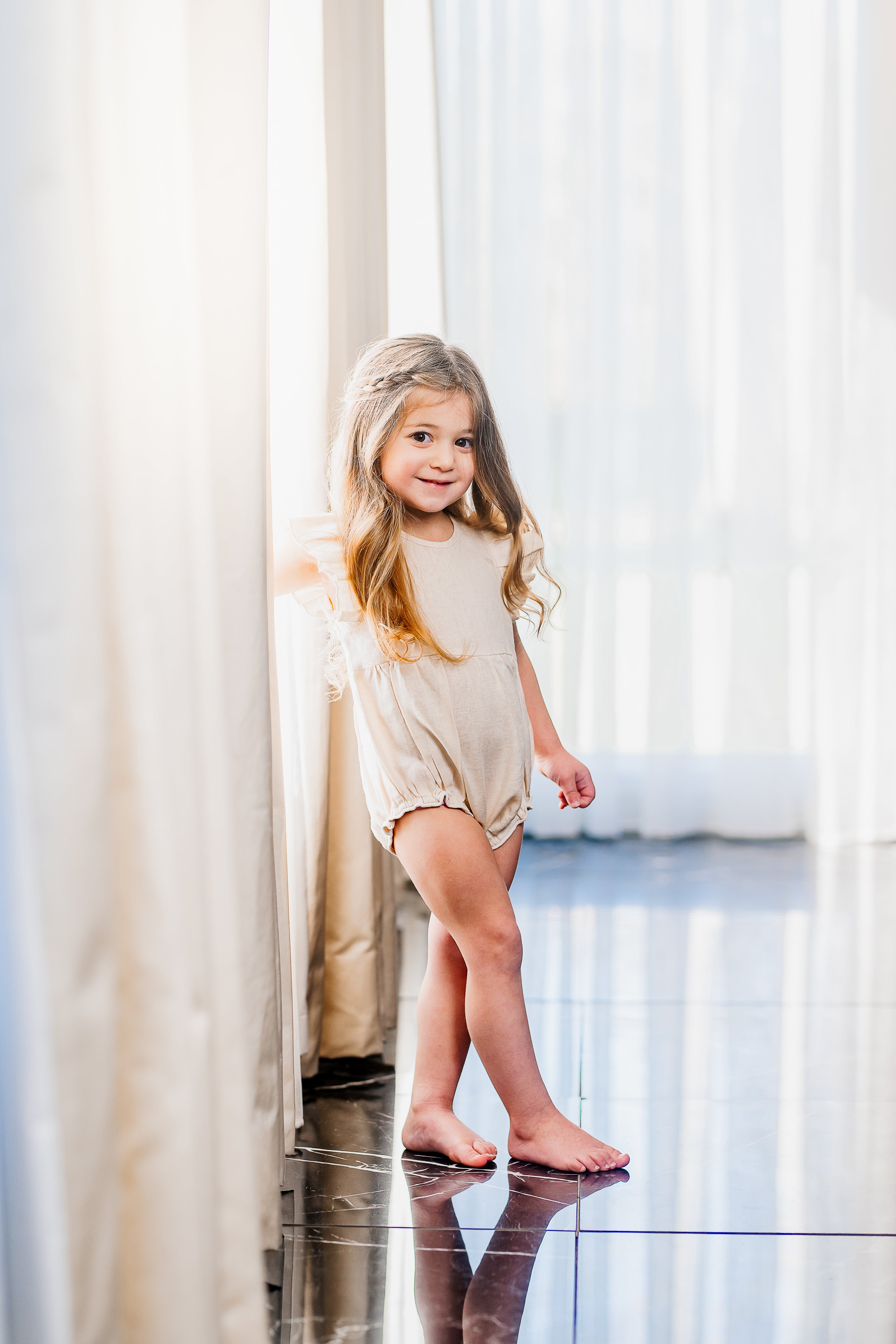 Cream Linen Flutter Sleeve Romper